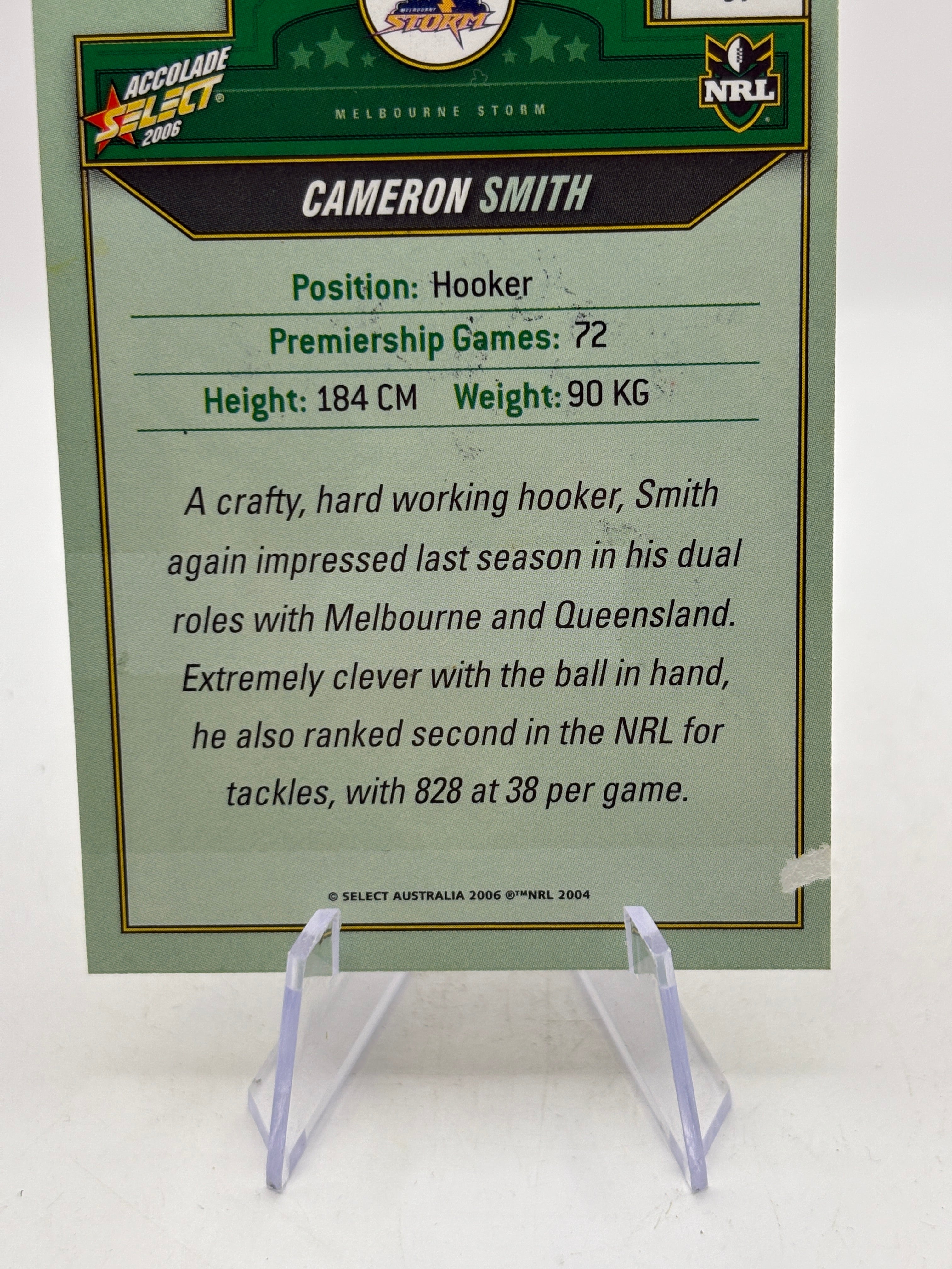 2006 Select NRL - #61 Cameron Smith Melbourne Storm On Card Auto
